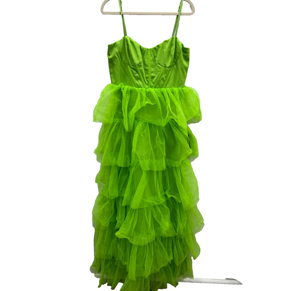 Lulus Dresses & Skirts - NWT Lulus Womens Cocktail Maxi Dress Sleeveless Ruffle Tiered Lace Green Size L